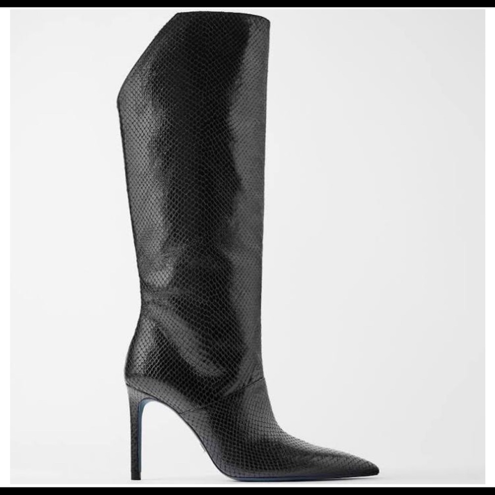 Zara blue collection Leather heeled boot